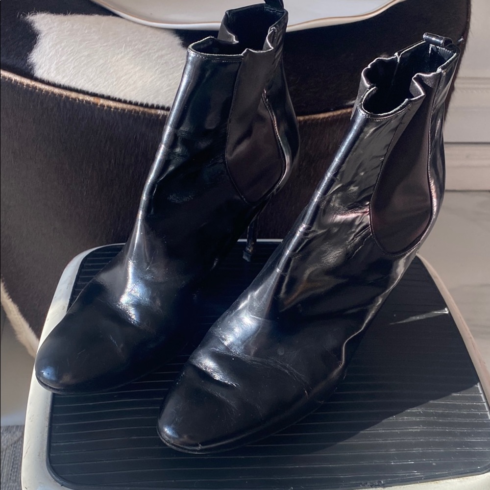 Glossy Black Ankle Booties with Zipper